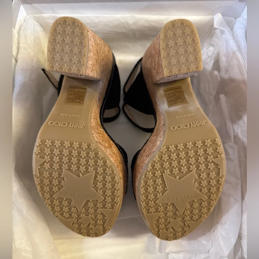 Jimmy Choo Naylor 135 Platform Sandals Black Suede Cork Block Size 38.5…